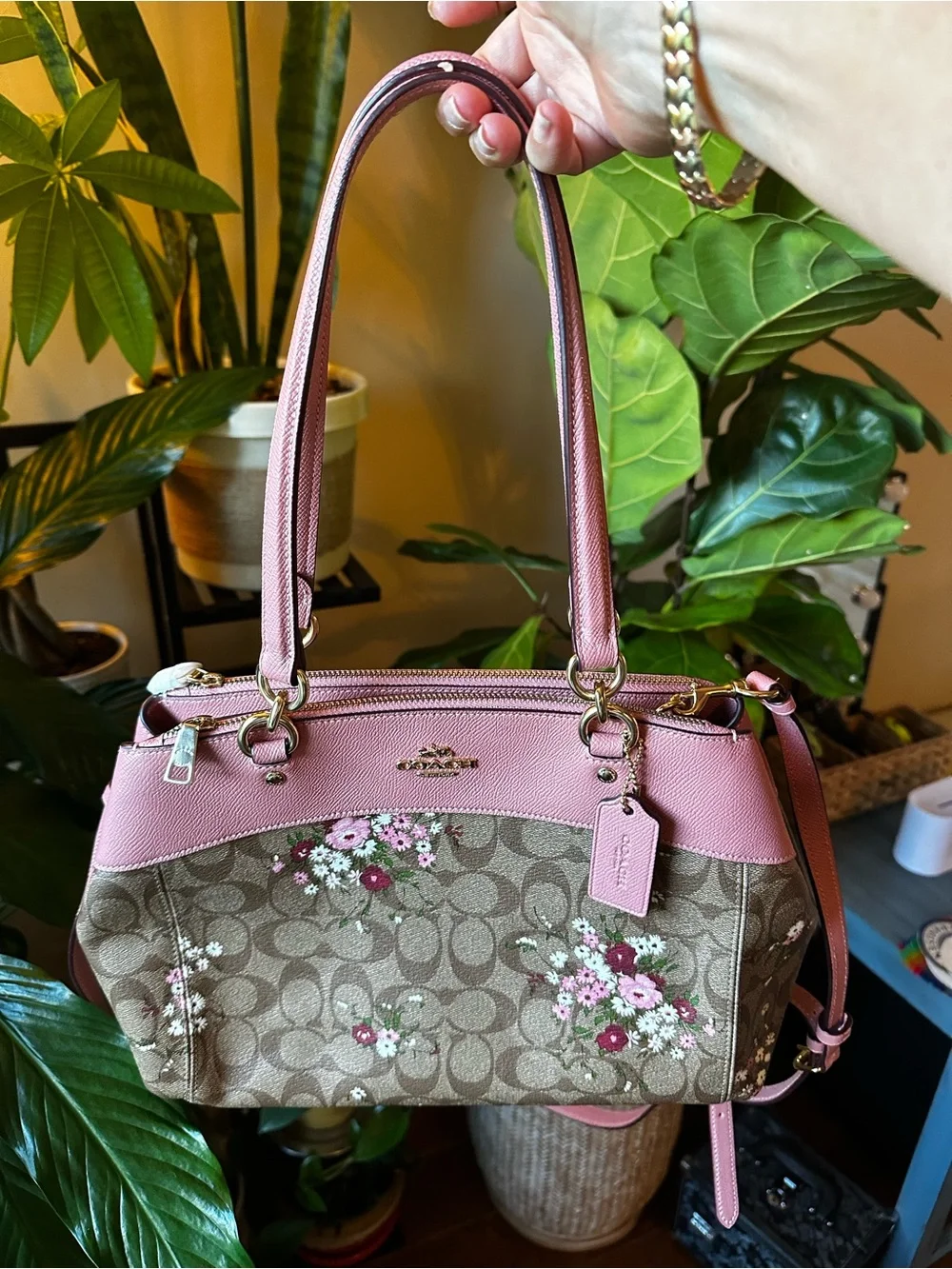 Authentic Coach Pink Floral Signature Tote Bag and Wallet NWT